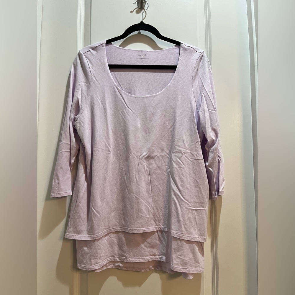 J. Jill  PureJill 3/4 Sleeve Elliptical Layered Top Large Lavender Length 28”